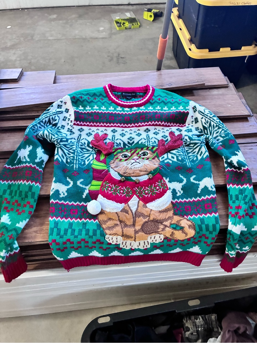 Festive Teal Cat Fair Isle Sweater